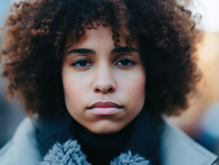 a woman with curly hair and a scarfの素材