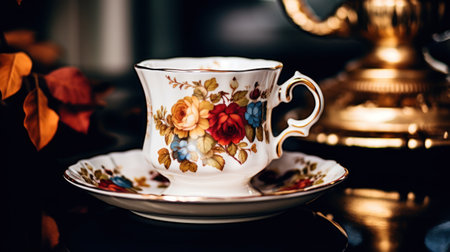a teacup with a floral design on itの素材