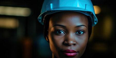 a woman wearing a hard hatの素材