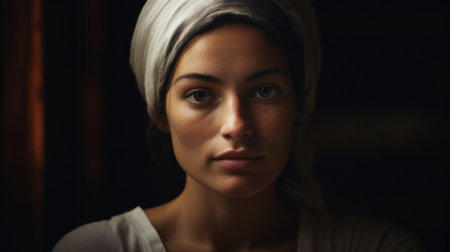 a woman with a white head wrapの素材