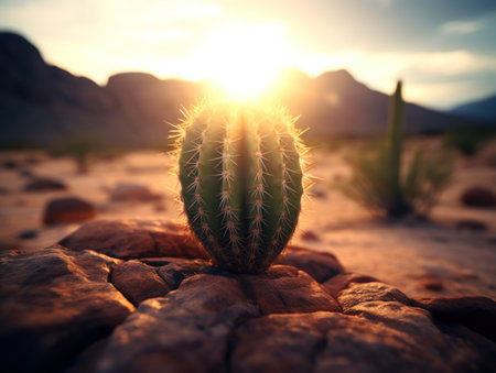 a cactus growing on a rockの素材