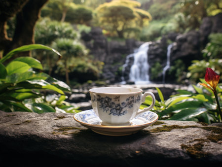 a tea cup on a rockの素材