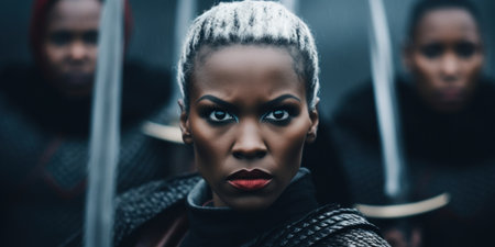 a woman with white hair and red lipstickの素材
