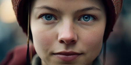 a close up of a woman's faceの素材