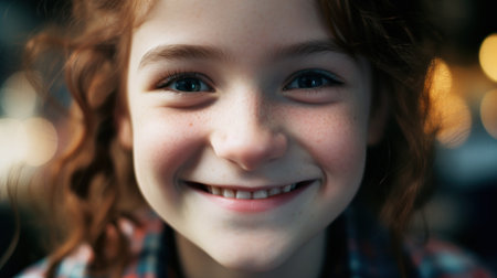 a close up of a smiling girlの素材