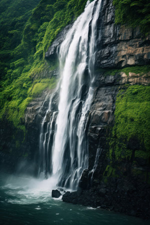 a waterfall with green vegetationの素材