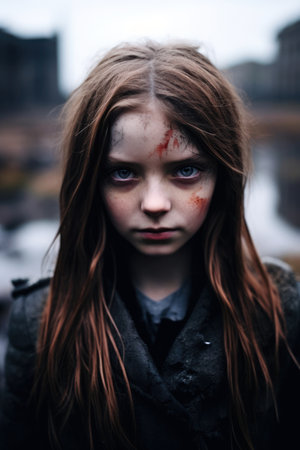 a girl with a bloody faceの素材