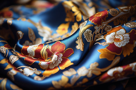 a blue fabric with a floral designの素材