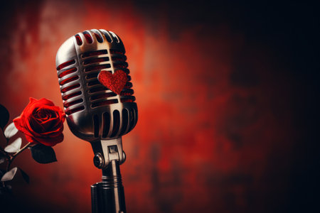 a microphone with a rose and a heart on itの素材