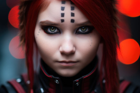 a woman with red hair and black makeupの素材