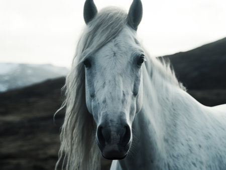 a white horse with long hairの素材