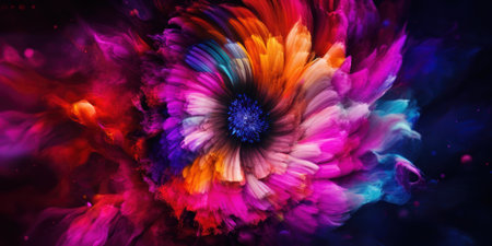 a colorful flower with a blue centerの素材