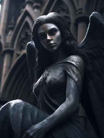 a statue of a woman with black wingsの素材