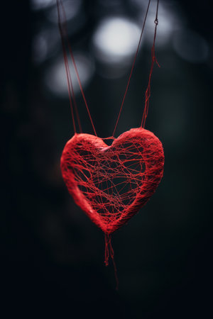a red heart shaped object with stringsの素材
