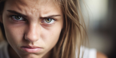 a close up of a woman's faceの素材