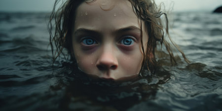 a girl with blue eyes in waterの素材