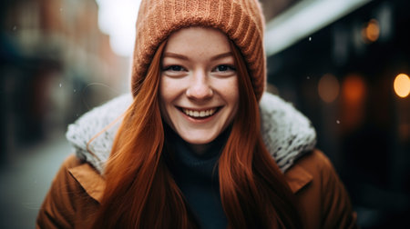 a woman smiling for a pictureの素材