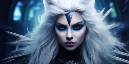 a woman with white hair and cat earsの素材