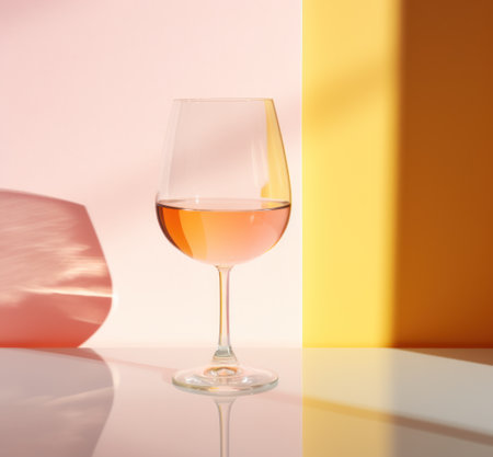 a glass of wine on a tableの素材