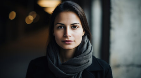 a woman with a scarf around her neckの素材