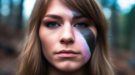 a woman with a black and white face paintの素材