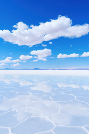 a white flat surface with blue sky and cloudsの素材