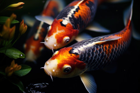 a pair of fish swimming in waterの素材
