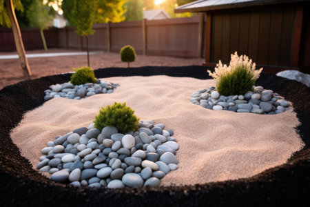 a small garden with rocks and grassの素材