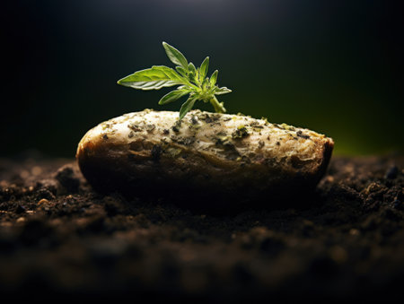 a plant growing on a rockの素材