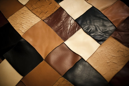 a close up of a patchwork of leatherの素材