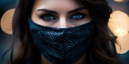 a woman wearing a black maskの素材