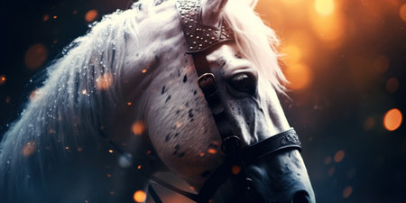 a white horse with black spots on its faceの素材