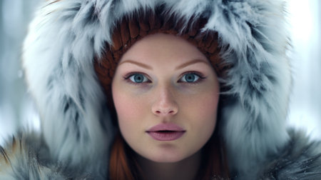 a woman wearing a furry hatの素材