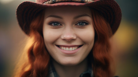 a woman wearing a hatの素材