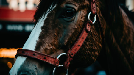 a close up of a horse's faceの素材