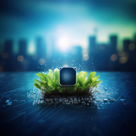 a computer chip with plants growing out of itの素材