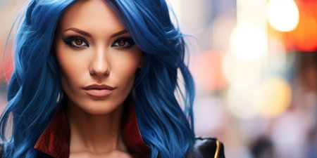 a woman with blue hairの素材