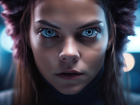 a close up of a woman's faceの素材