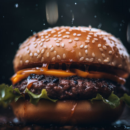 a close up of a cheeseburgerの素材