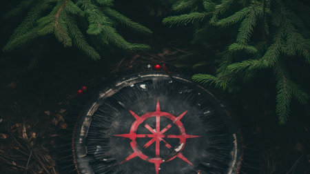 a circular object with a red design on itの素材