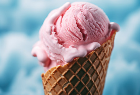 a close up of a pink ice cream coneの素材