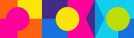 a yellow circle in a blue and pink backgroundの素材