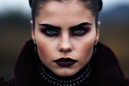 a woman with dark makeup and dark lipstickの素材