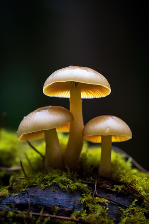 a group of mushrooms growing on mossの素材