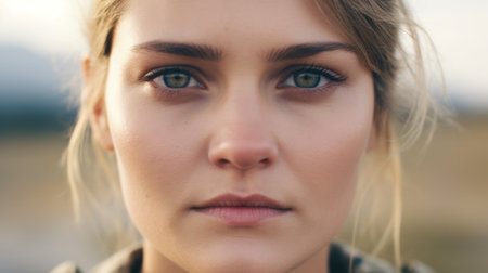 a close up of a woman's faceの素材