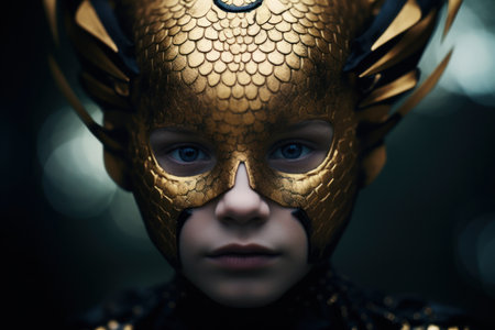 a child wearing a gold maskの素材