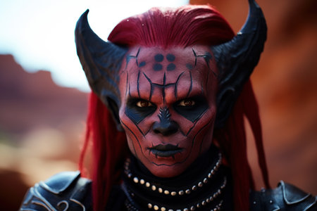 a person with red and black face paintの素材