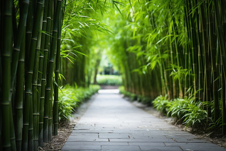 a stone path with bamboo treesの素材