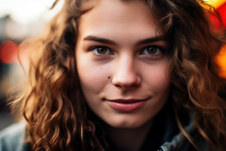 a close up of a woman's faceの素材