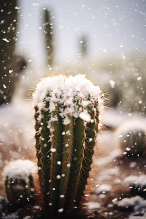 a cactus with snow on topの素材